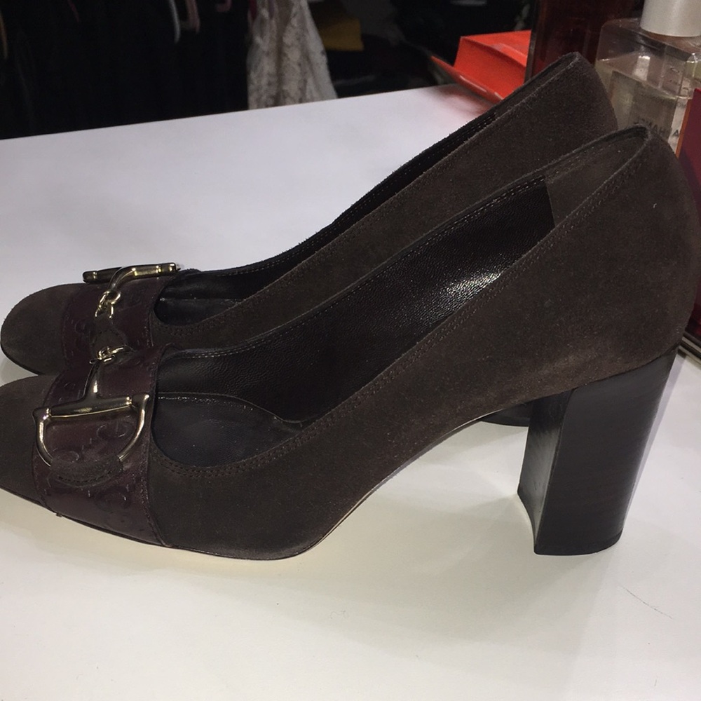 GUCCI BROWN REAL LEATHER SUEDED HORSEBIT DETAIL Women's Heels SIZE 8.5